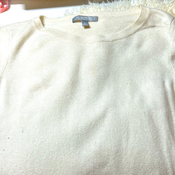 Neiman Marcus Lace Sleeve Crewneck Pure Cashmere Sweater (sz L) - Picture 11 of 11